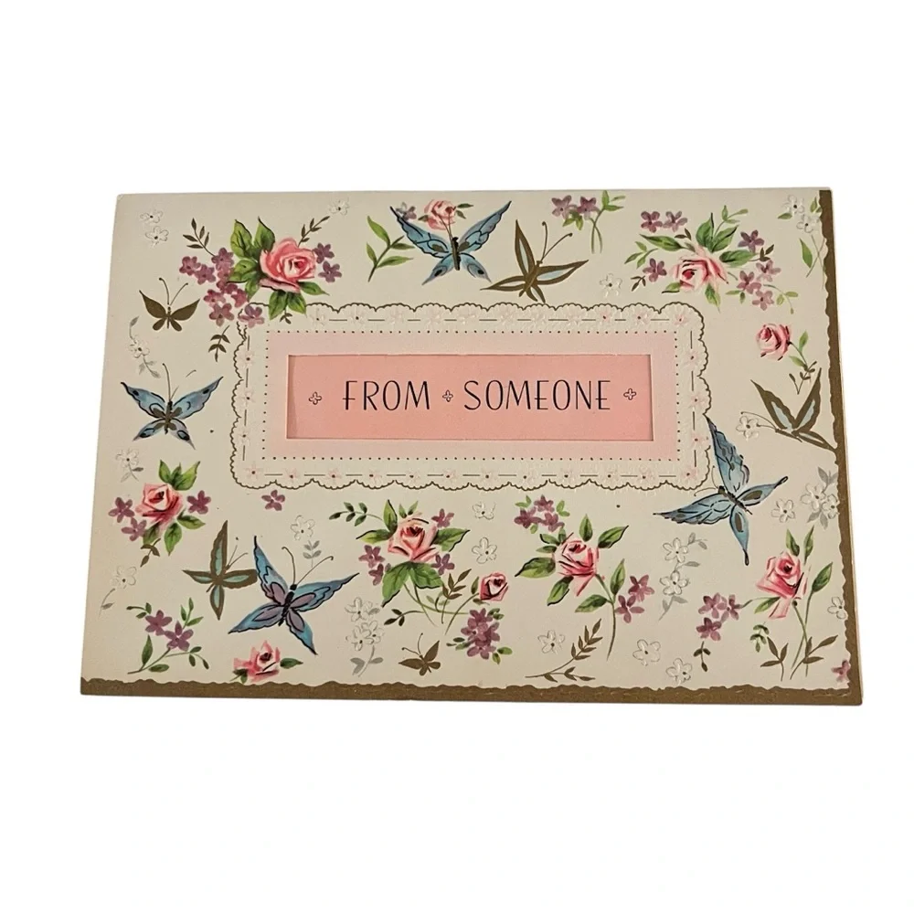 Unused Vintage Greeting Card Thinking of You Just Because Embossed Floral